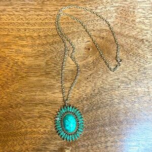 Vintage Signed CELEBRITY Gold Tone Faux Green Jade Pendant Necklace